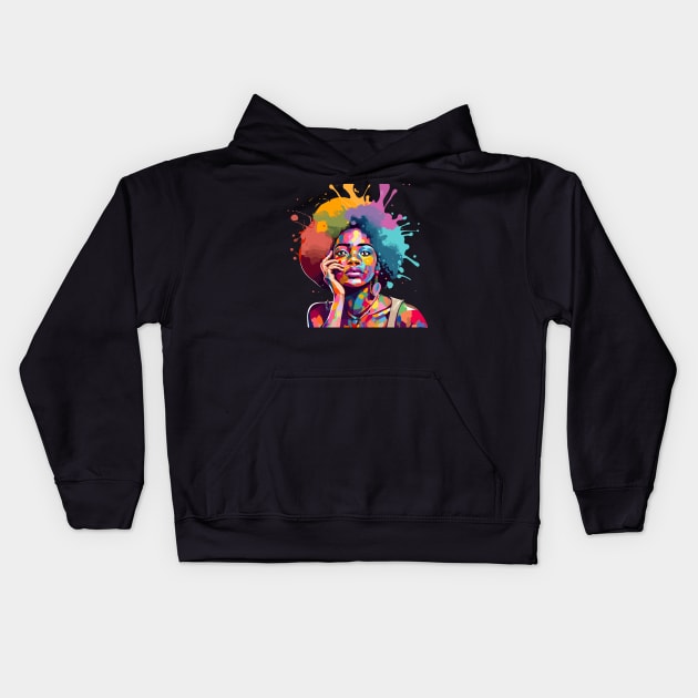 Afrocentric Woman Multicolored Painting Kids Hoodie by Graceful Designs